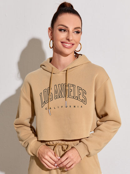 Autumn Winter Brushed Hoody Women Street BF Pullover Short Letters Printed Thickening cropped Women