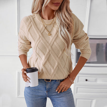 Autumn Winter Diamond Pullover Women Loose Round Neck Knitted Women Top