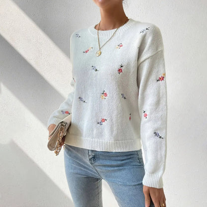 Fall Winter Knitwear Women Clothing Jacquard Crew Neck Collar Long Sleeved Top