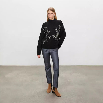 Knitted Autumn Embroidered Half Turtleneck Autumn Winter Sweater