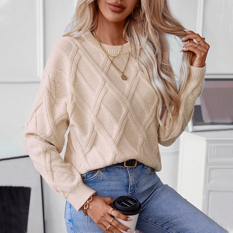 Autumn Winter Diamond Pullover Women Loose Round Neck Knitted Women Top