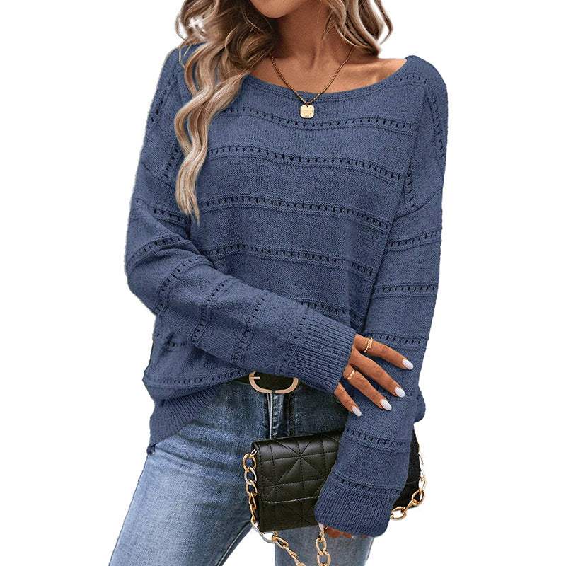 Autumn Winter Solid Color Hollow Out Cutout off Shoulder Sweater for Women Casual Loose All Matching Pullover Knitwear for Women