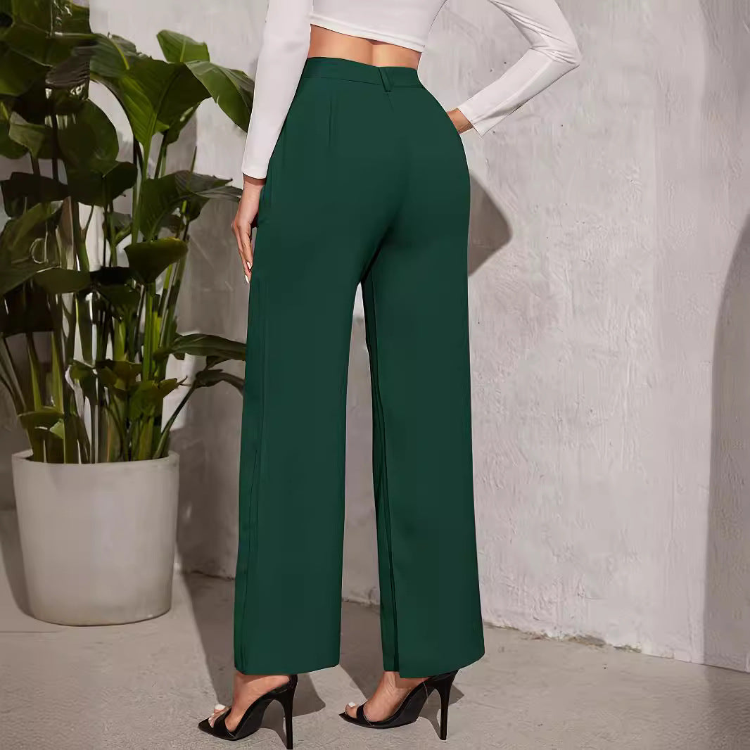 Popular Office Elegant High Waist Wide Leg Straight Casual Pants