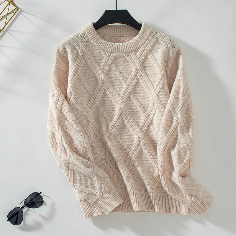 Autumn Winter Diamond Pullover Women Loose Round Neck Knitted Women Top