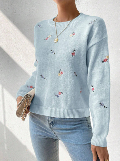 Fall Winter Knitwear Women Clothing Jacquard Crew Neck Collar Long Sleeved Top