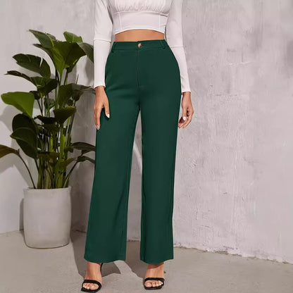 Popular Office Elegant High Waist Wide Leg Straight Casual Pants