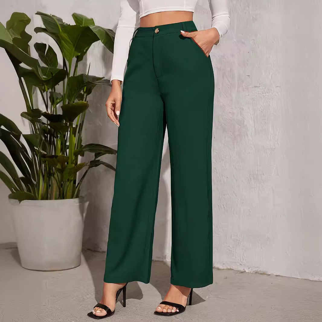 Popular Office Elegant High Waist Wide Leg Straight Casual Pants