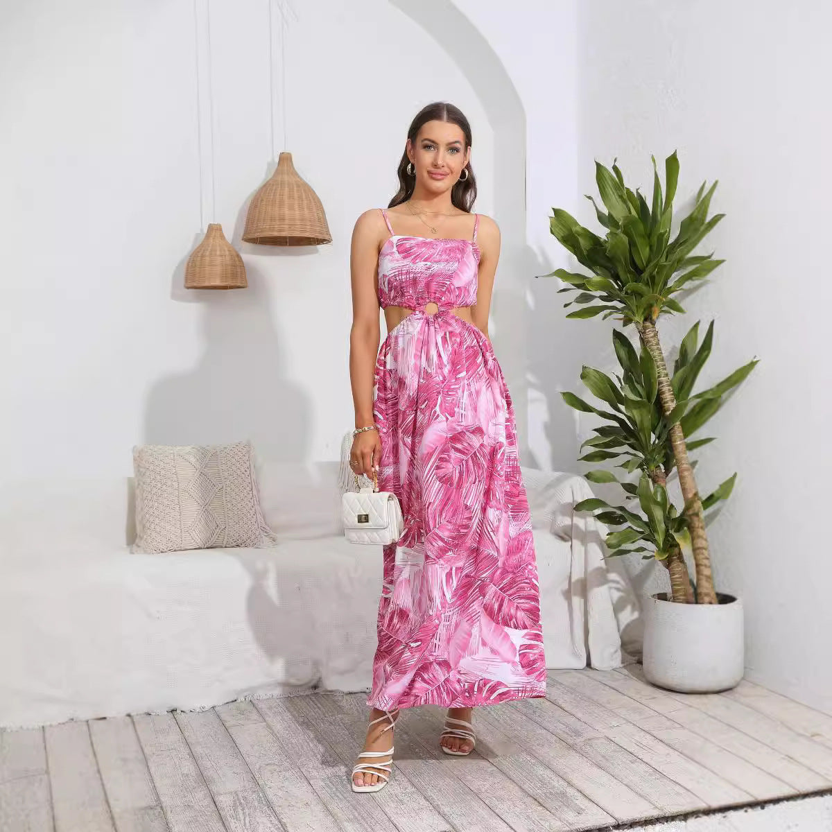 Women Bohemian Printed Maxi Dress Sexy Sling Dress