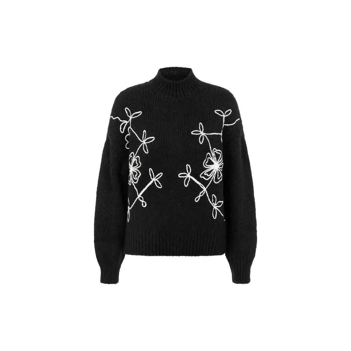 Knitted Autumn Embroidered Half Turtleneck Autumn Winter Sweater