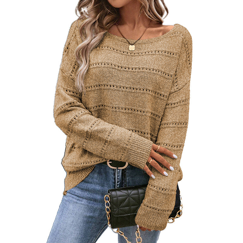 Autumn Winter Solid Color Hollow Out Cutout off Shoulder Sweater for Women Casual Loose All Matching Pullover Knitwear for Women