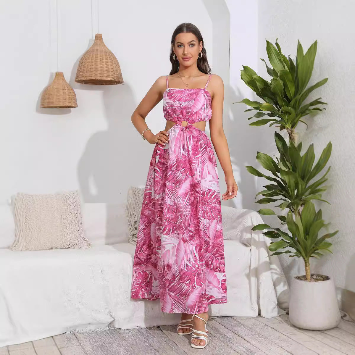 Women Bohemian Printed Maxi Dress Sexy Sling Dress