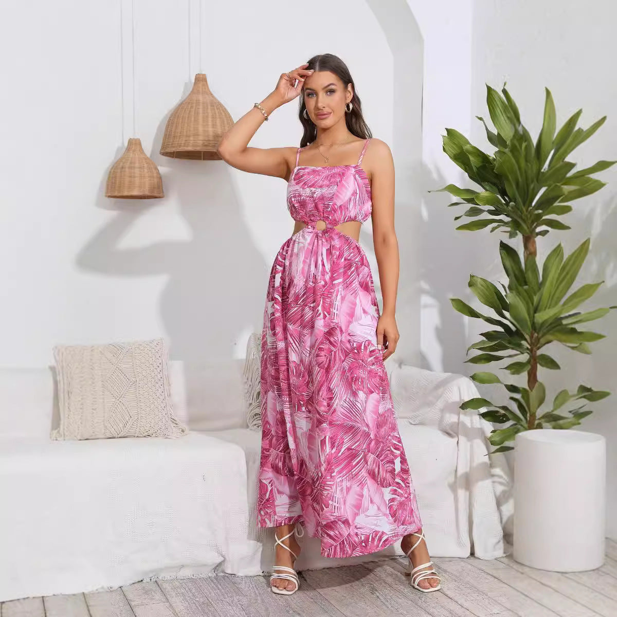 Women Bohemian Printed Maxi Dress Sexy Sling Dress