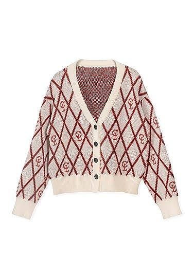 V-neck Diamond Plaid Cardigan Women's Knitting Coat